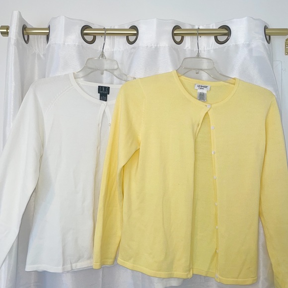 1 white petite L INC brand sweater and 1 yellow petite M Liz Baker Sweater - Picture 1 of 9